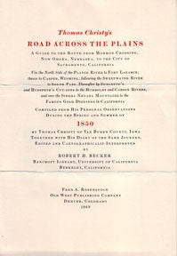 Item #07-1177 Prospectus for Thomas Christy's Road across the Plains: A Guide to the Route from...