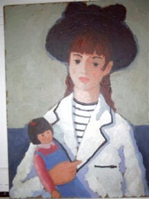 Item #07-1221 Girl with Doll in Pink and Blue. John J. Payne