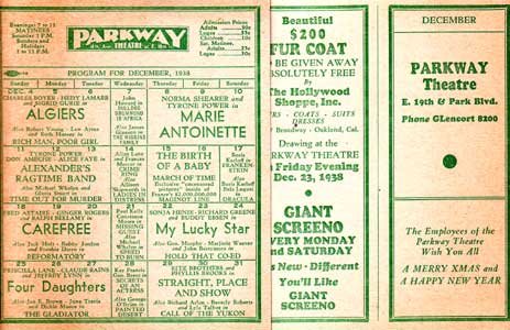 Item #08-0170 Program for December, 1938. Parkway Theatre.