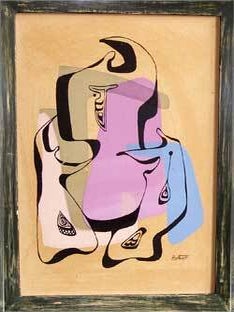 Item #08-0269 Figures around a Totem. Doris Bothwell, Dorr