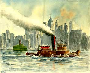 Item #08-0763 Tugboat on the Hudson River. Goldie Chambers.