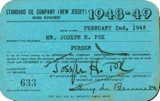 Item #08-0836 Standard Oil Co., Marine Department Permit, 1948-49. Marine Department Standard Oil Co