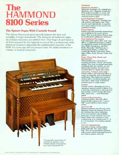 Item #08-0940 The Hammond 8100 Series: The Spinet Organ with Console Sound. Hammond Organ Company.