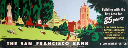 Item #08-1324 The San Francisco Bank. (with Chinatown and St. Mary's Cathedral and square.). S. Chan.
