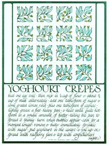 Item #09-0257 Yoghourt (i.e. yogurt) Crepes from Thirty Recipes Suitable for Framing. David Lance...