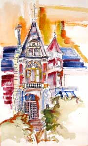 Item #10-0054 Victorian Gothic facade. watercolor artist