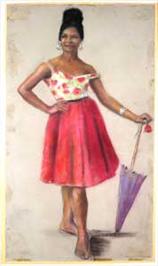 Item #10-0056 Creole Woman Leaning On an Umbrella. Pastel artist, Cowan?