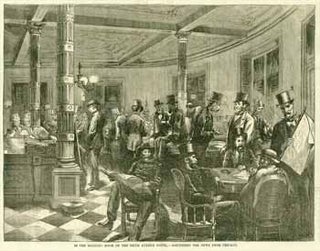 Item #10-0194 In the reading-room of the Fifth Avenue Hotel [New York], discussing the news from...