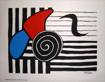 Item #10-0890 Red and Blue Forms in a Black Grid. Alexander Calder.