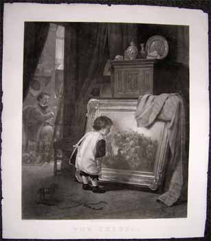 Item #11-0006 The Critic. [A child viewing a painting of a battle scene with an artist in the background]. F. after A. Siegert Krug.