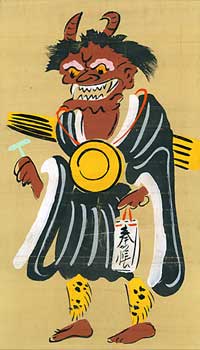 Otsu-e Artist - Praying Goblin Dressed As a Buddhist Priest. (Oni No Nenbutsu)