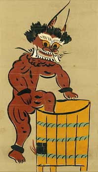Item #11-0028 Oni the Goblin Bathing. (Oni no gyozui.). Otsu-e Artist