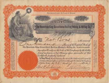 Item #11-0034 Stock certificate for the Homestake King Consolidated Bullfrog Mining & Milling Co. Homestake King Consolidated Bullfrog Mining, Milling Co.