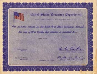 Item #11-0072 For patriotic service in the Sixth War Loan Campaign through the sale of war bonds,...