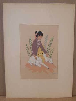 Item #11-0283 Navaho Girl with Sheep. Harrison Begay