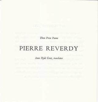 Item #11-0505 Three Prose Poems. Pierre Reverdy
