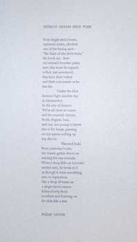 Item #11-0528 Detroit Grease Shop Poem. Philip Levine
