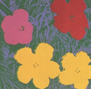 Item #11-1059 Flowers 1970 in Meadow Green, Wisteria Blue, Chrome Yellow and Wine Red. Andy Warhol, After.
