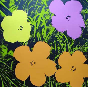 Item #11-1061 Flowers 1970 in Grass Green, Chartreuse, Mauve, Coral and Black. Andy Warhol, After.
