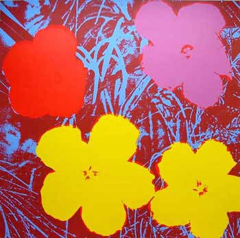 Item #11-1065 Flowers 1970 in Flax Blue, Wine Red, Rose Pink, Crimson and Buttercup Yellow. Andy Warhol, After.