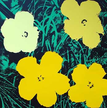 Item #11-1066 Flowers 1970 in Ming Green, Chartreuse, Buttercup Yellow, Old Gold and Black. Andy Warhol, After.