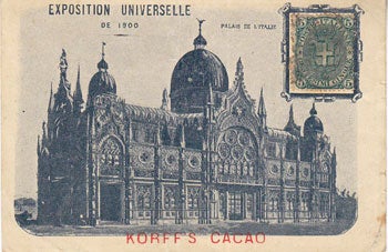 Item #12-0207 Korff's Cacao Advertising Postcard for Exposition Universelle de 1900. F. Korff, Co, Amsterdam.