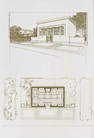 Item #12-0484 Study for a concrete bank building in a small city. (A Village Bank), 1901. Pl. XII. Frank Lloyd Wright.