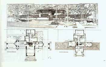 Item #12-0495 Ward W. Willett's (Willitt's) ground plan and perspective of villa. Highland Park. Illinois. 1902. Plate XXV. Frank Lloyd Wright.