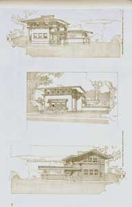 Item #12-0502 Three typical houses for real estate subdivision for Mr. E. C Waller, River Forest, 1909. Pl. XLVIII. Frank Lloyd Wright.
