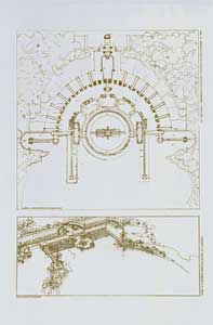 Item #12-0527 Amusement resort designed to be built at Wolf Lake, Indiana. Ground plan and study, 1895. Pl. LX. Frank Lloyd Wright.