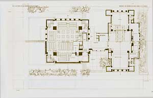 Item #12-0529 House and temple for Unity Church, Oak Park, Illinois. Ground plan, 1906. Pl. LXIV. Frank Lloyd Wright.