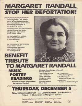 Item #12-0613 Margaret Randall: Stop Her Deportation! Northern California Friends of Margaret Randall, Calif Berkeley.
