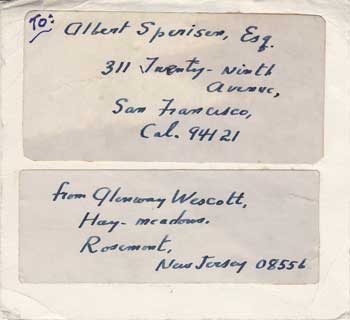 Westcott, Glenway - Autograph Postage Label to Collector Albert Sperisem from Glenway Westcott