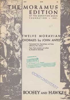 Item #12-1104 Twelve Moravian Chorales: The Moramus Edition. John Antes
