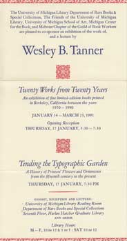 Item #12-1318 Twenty Works from Twenty Years [and] Tending the Typographic Gerden. Wesley B. Tanner