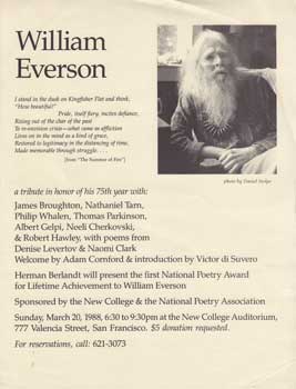Item #13-0050 Announcement for William Everson: A Tribute in Honor of His 75th Year. William Everson