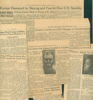 Item #15-10247 American Newpaper Clippings from 1967-1968 focused on the Counter-Culture, Drugs,...