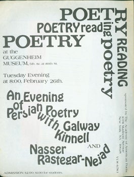 Item #15-10561 An Evening of Persian Poetry with Galway Kinnell and Nasser Rastegar-Nejad, at the...
