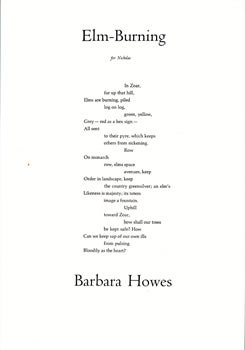 Item #15-10610 Elm-Burning. Barbara Howes, Noel Young, Alan Brilliant, print, des