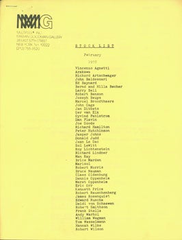 Item #15-10853 Multiples Stock List: February 1978. Multiples, Marian Goodman Gallery, New York, NY