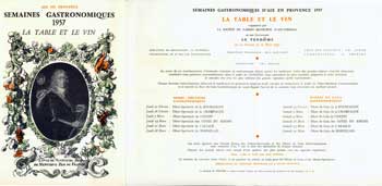 Item #15-11215 Semaines Gastronomiques 1957: Le Table Et Le Vin. La Societe Du Casino Municipal D'Aix-Thermal.