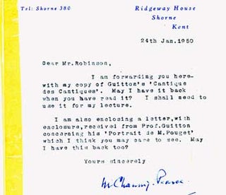 Item #15-11316 TLS Chaning-Pearce to Geoffrey Robinson, January 24, 1950. Melville Chaning-Pearce