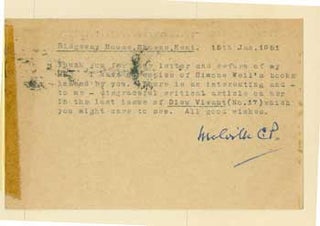 Item #15-11319 TLS Chaning-Pearce to Geoffrey Robinson, January 15, 1951. Melville Chaning-Pearce