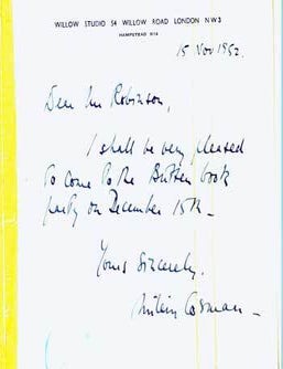 Item #15-11334 ALS Milein Cosman to Geoffrey Robinson, November 15, 1952. Milein Cosman.