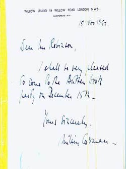 ALS Milein Cosman to Geoffrey Robinson, November 15, 1952. Milein Cosman.
