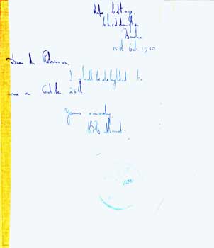 Item #15-11335 ALS Bathurst to Geoffrey Robinson, October 15, 1950. Bathurst Booksellers, UK Cheddington.