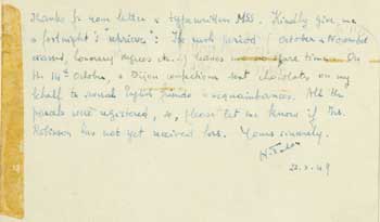 Henri Talon - Als Post Card Henri Talon to Geoffrey Robinson, October 22, 1949