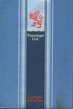 Item #15-1897 Cunard White Star. List of Passengers, R.M.S. Mauretania, August 20, 1948. Cunard...