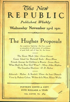 Item #15-4350 The Monologue, a poem in The New Republic, November 23, 1921. Walter De La Mare,...