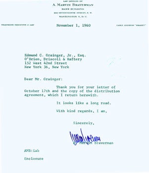 Item #15-4741 Distributions Agreement dated 12/29/1959 with Drake Investment Corporation,...